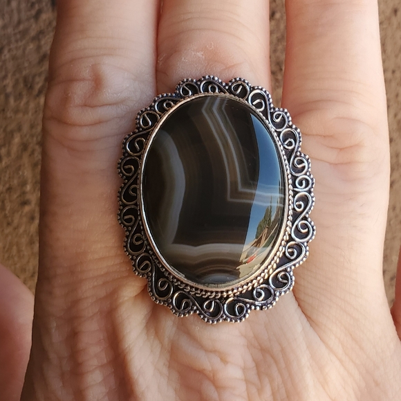 New Botswana Agate Antique Design 925 Silver Statement Ring. - Picture 3 of 15